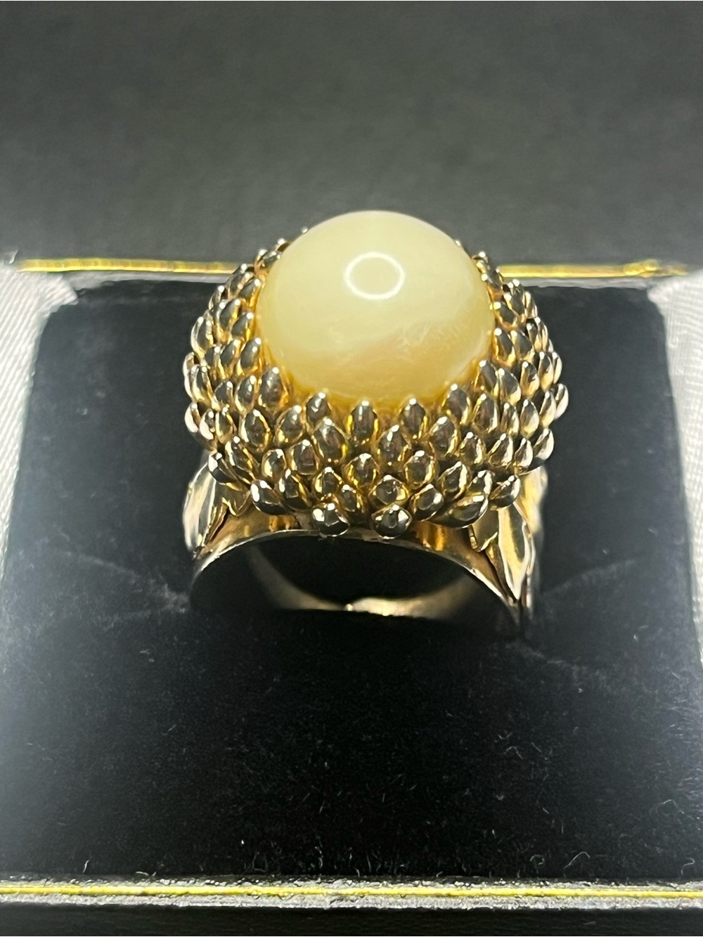 Vintage Napier faux pearl statement ring gold tone